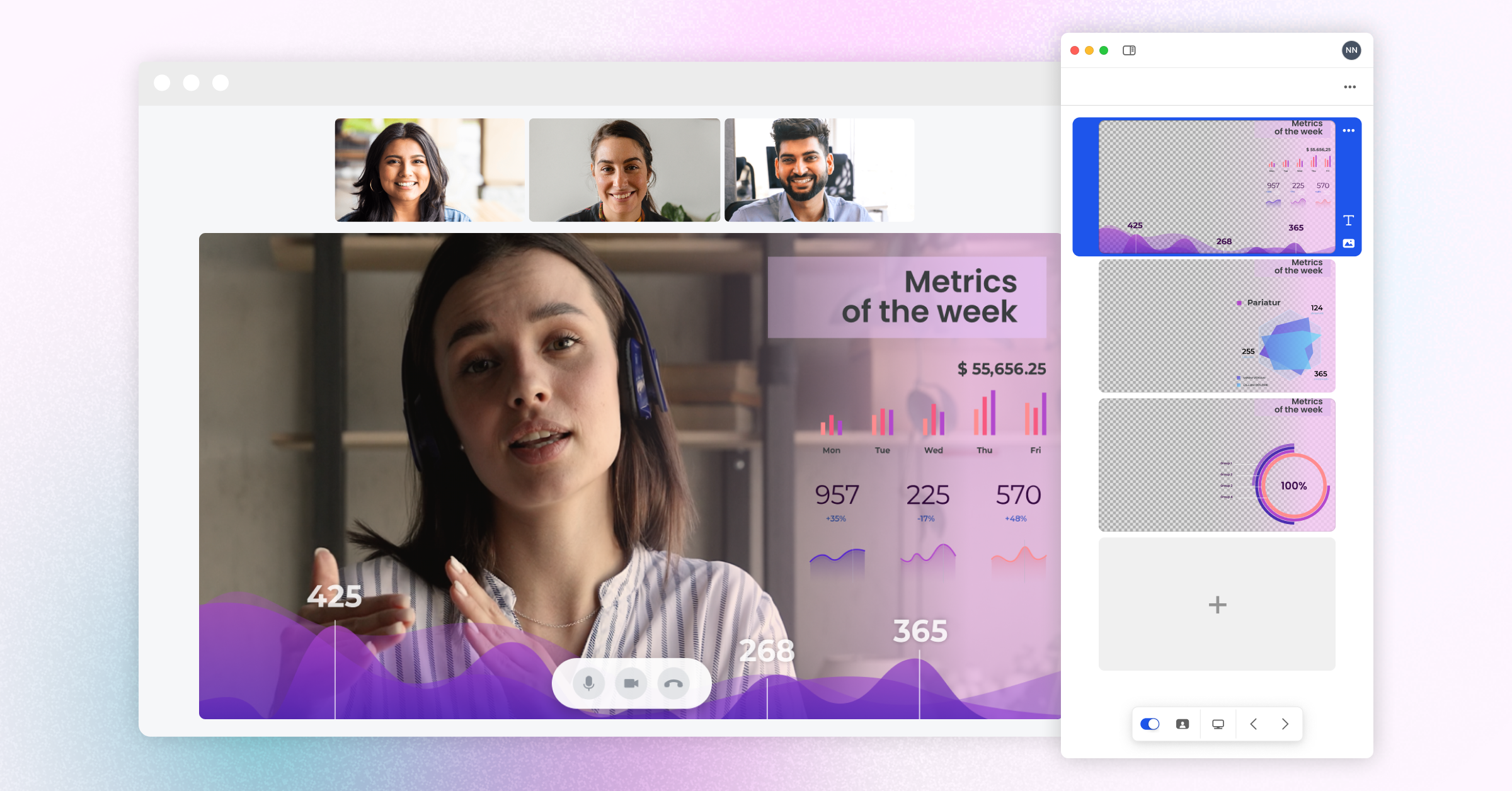 A screenshot of a Prezi video presentation. The presenter's slides appear next to them onscreen.